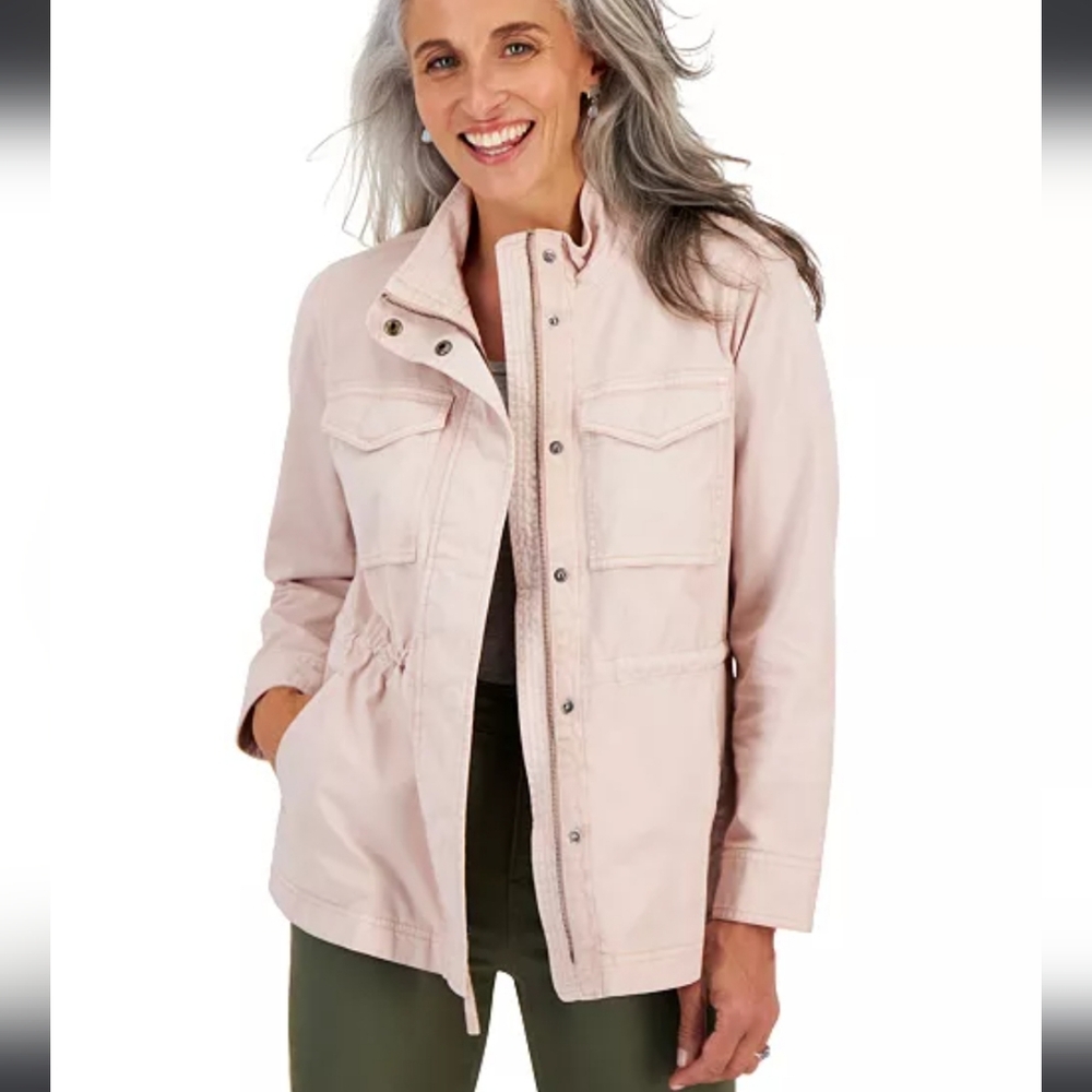 Style & Co. Cotton Zip Up Snap Utility Field Jacket Color Mocha Rose NWT XS FLAW - Picture 1 of 10